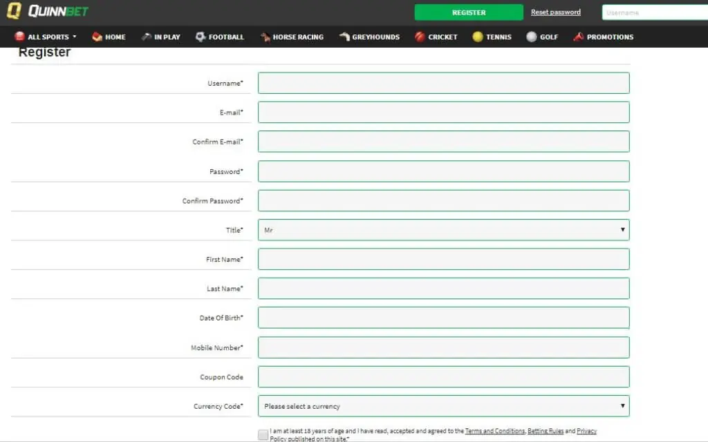 Quinnbet Ireland Sign Up