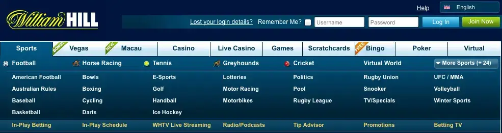 William Hill Home page
